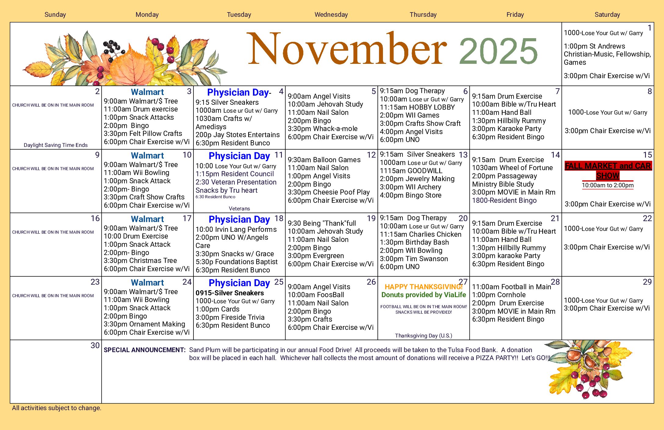 SP- Nov. Activities -Premier- Sand Plum Assisted Living